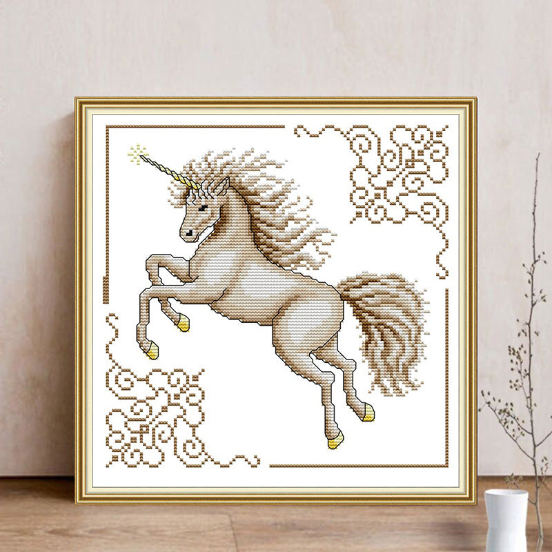 36x37cm Small Size Unicorn Cross Stitch Kits 11CT Stamped Full Range of Embroidery Starter Kit for Beginners Pre-Printed Pattern