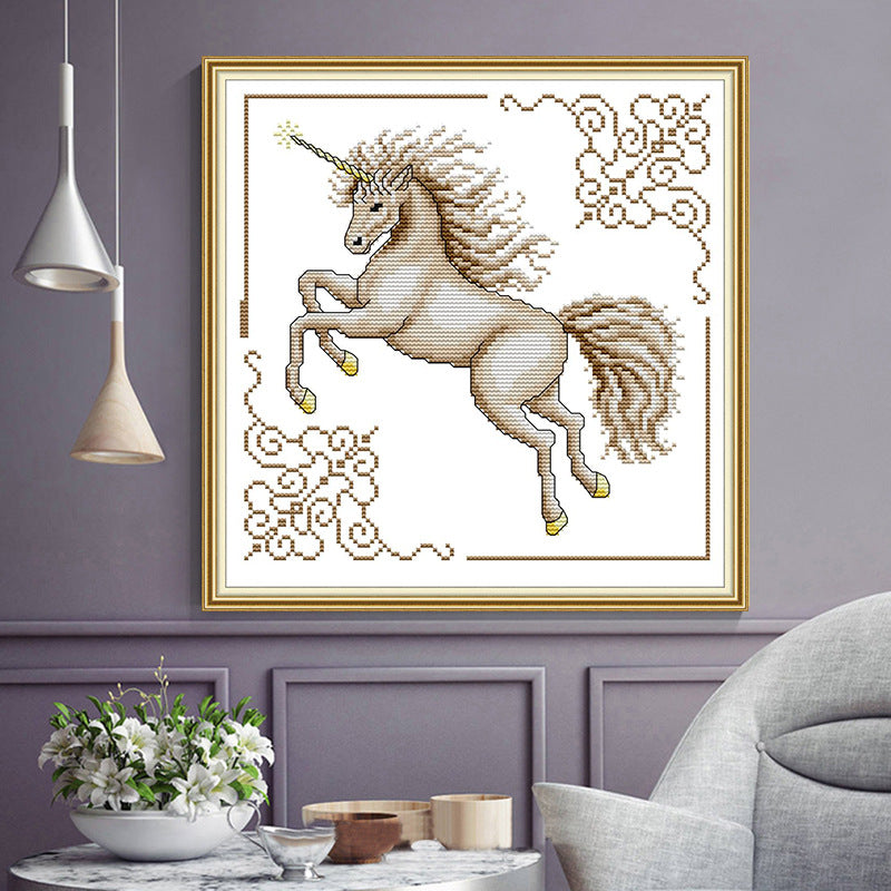 36x37cm Small Size Unicorn Cross Stitch Kits 11CT Stamped Full Range of Embroidery Starter Kit for Beginners Pre-Printed Pattern