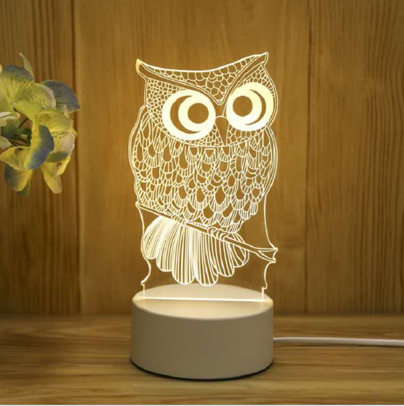 3D Colorful Charging Night Light Bedside LED Lamp Various Shapes Creative Gif-owl