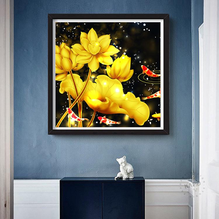 50X50CM gold lotus 5D Full Diamond no frame