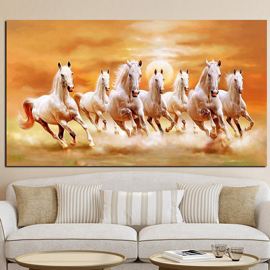 60x120cm Seven white horses  NO Framed Prints Painting Canvas Wall Art For Living Room Home Decor