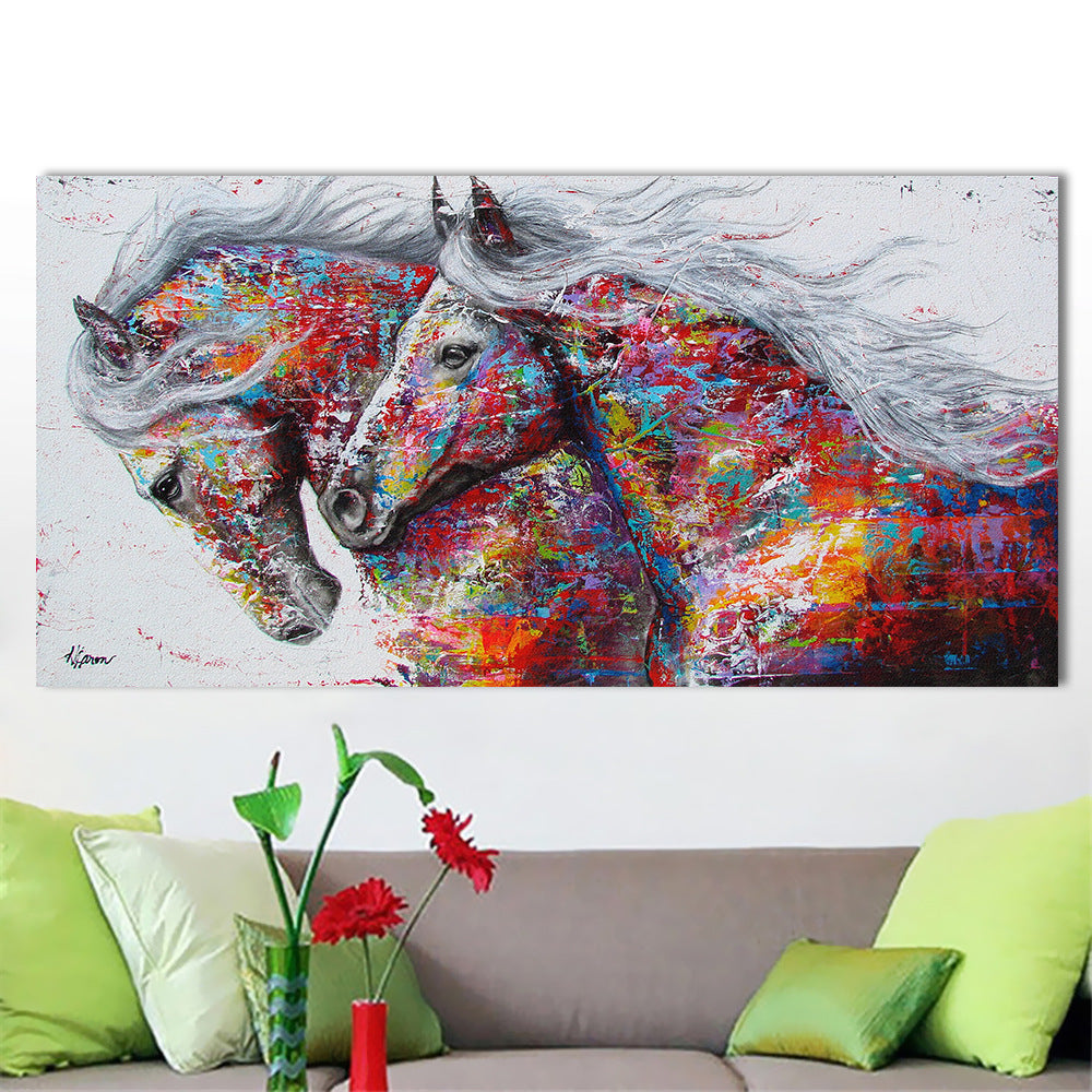 60x120cm Two Horse  NO Framed Prints Painting Canvas Wall Art For Living Room Home Decor