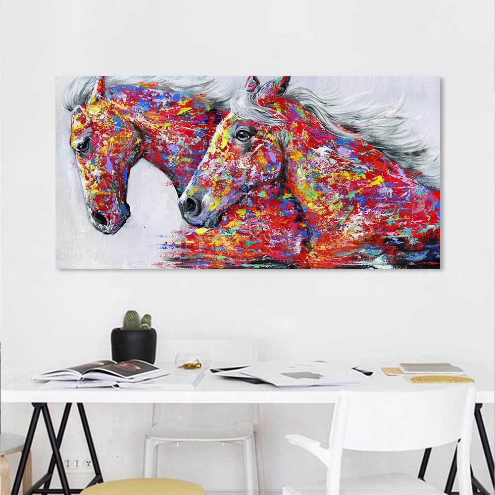 60x120cm Two Horse  NO Framed Prints Painting Canvas Wall Art For Living Room Home Decor