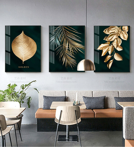 3pcs 40x50 Modern golden leaves  NO Framed Prints Painting Canvas Wall Art For Living Room Home Decor