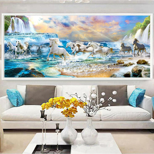 120x50cm White horse 5d diy diamond painting full drill NO FRAME