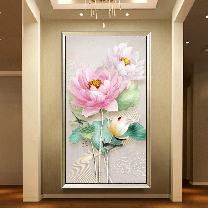 50X80cm lotus flower Cross Stitch Kits 11CT Stamped Full Range of Embroidery Starter Kit for Beginners Pre-Printed Pattern