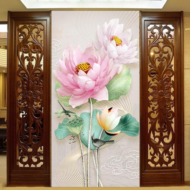 50X80cm lotus flower Cross Stitch Kits 11CT Stamped Full Range of Embroidery Starter Kit for Beginners Pre-Printed Pattern