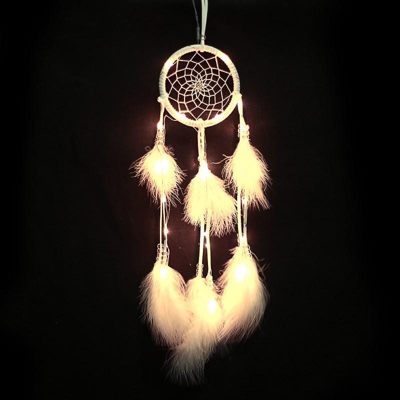 Handmade Dream Catcher With Light Room Decor Feather Weaving Wind Chimes Religious Mascot