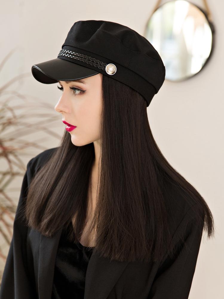 Berets with Hair Attached Synthetic Wig