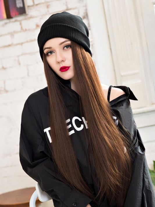 Wool Hat with Straight Hair Extension