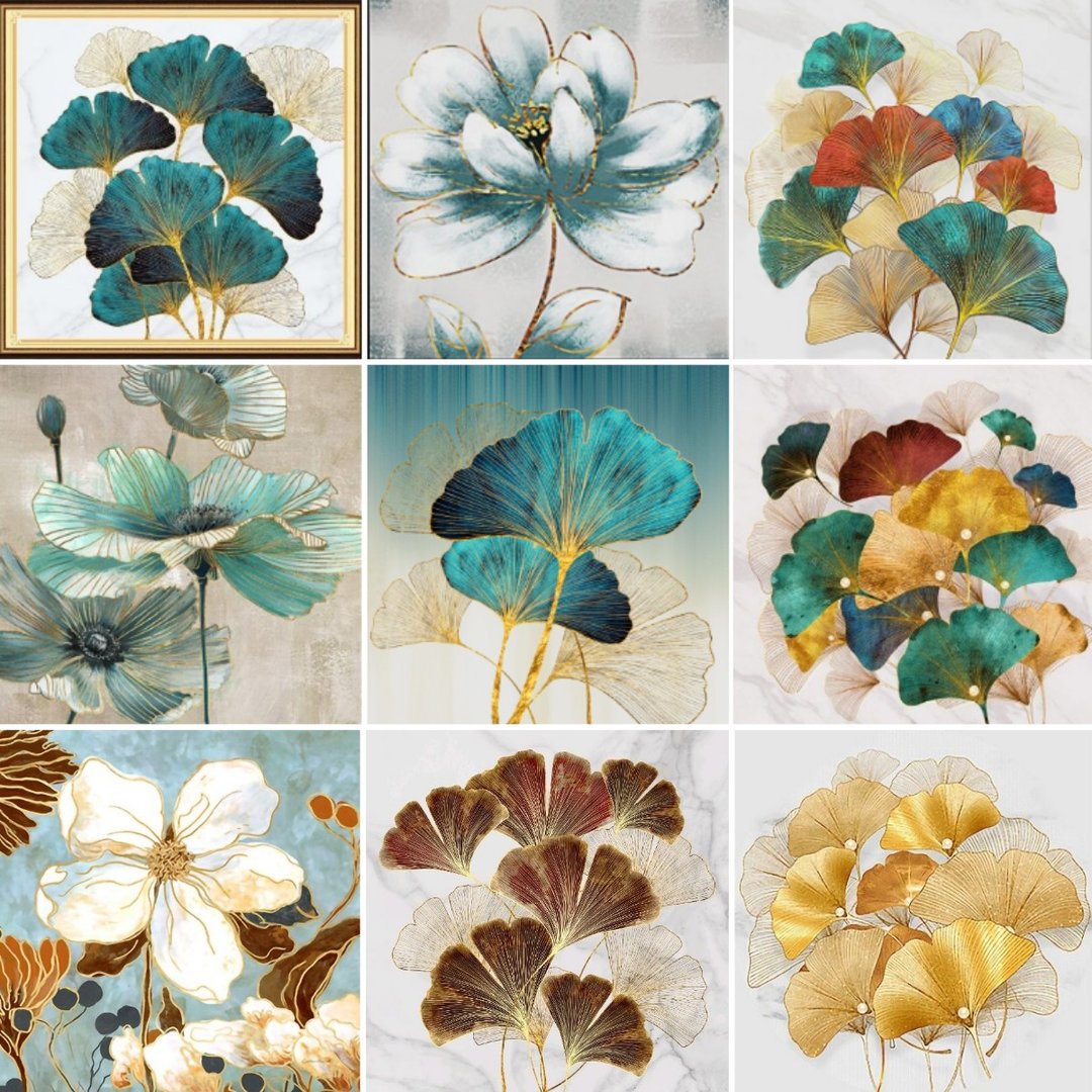 50x50cm Ginkgo Biloba - 3 strands 11CT Stamped Cross Stitch Full Range of Embroidery Starter Kit for Beginners Pre-Printed Pattern