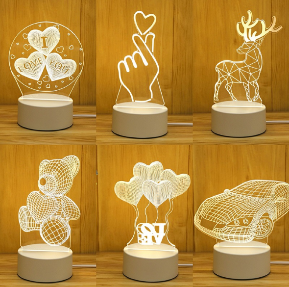 3D Colorful Charging Night Light  Bedside LED Lamp Various Shapes Creative Gif-LOVE