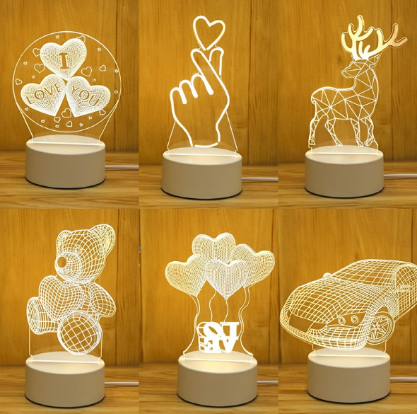 3D Colorful Charging Night Light Bedside LED Lamp Various Shapes Creative Gif-goddess love