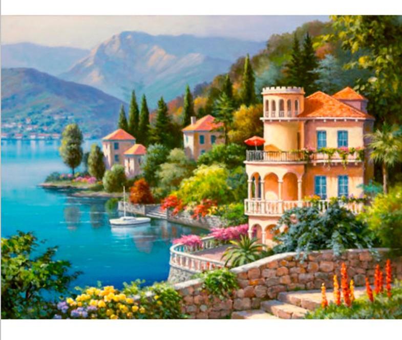 70x50CM-Seaside castle- DIY 5D full Diamond Painting