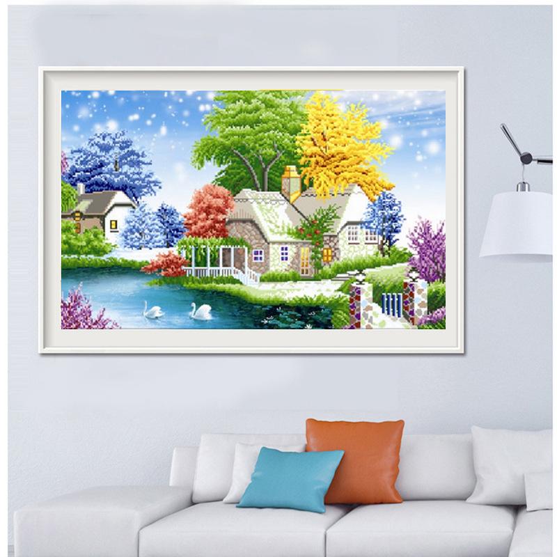 40X60CM Winter house  5D Full Diamond no frame