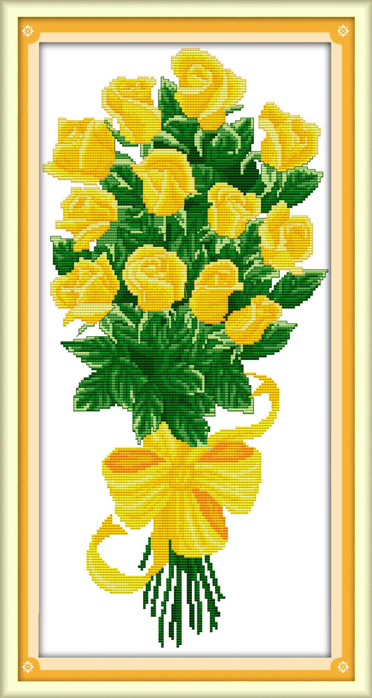 36×66cm Yellow Flower Gift Cross Stitch Kits 11CT Stamped Full Range of Embroidery Starter Kit for Beginners Pre-Printed Pattern