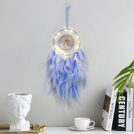 Feather Dream Catcher LED Fairy Lights Circular Net for Wall Hanging Decor