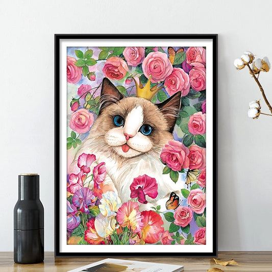 50x65CM flower and cat Full Diamond Painting NO Frame Round diamond