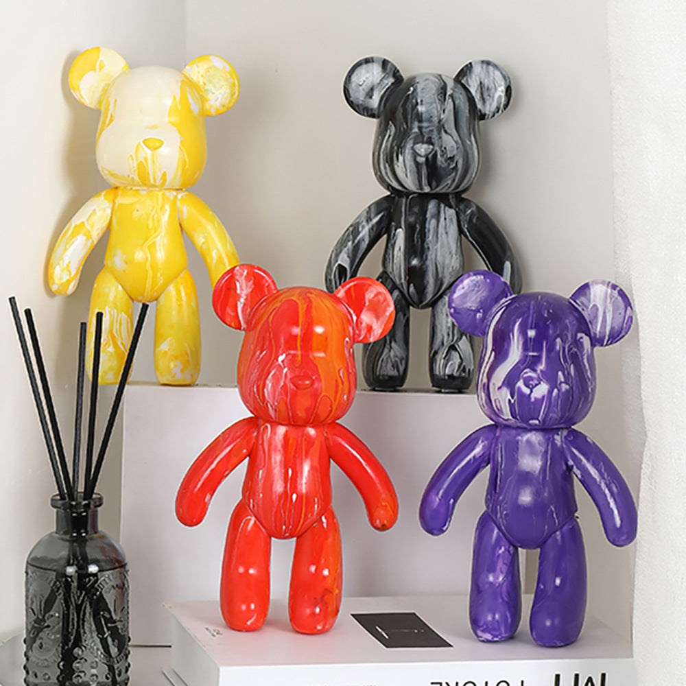 DIY Painting Violence Bear Bearbricks Manual Fluid Painting Creative Home Room Decoration Hand Made Doll Figurine Toys Gift