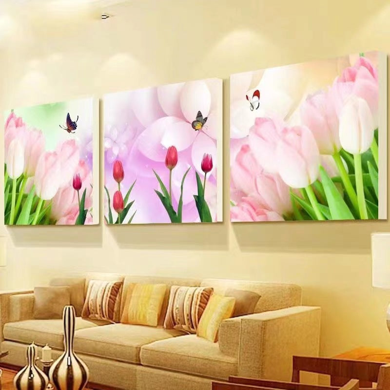 50X150CM -  3Pcs Flower DIY 5D Full Diamond Painting NO Frame