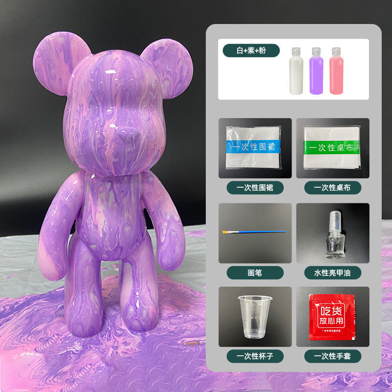 DIY Painting Violence Bear Bearbricks Manual Fluid Painting Creative Home Room Decoration Hand Made Doll Figurine Toys Gift