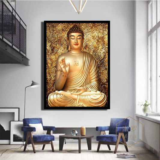 45X60CM Buddha 3 strands 11CT Stamped Cross Stitch Full Range of Embroidery Starter Kit for Beginners Pre-Printed Pattern