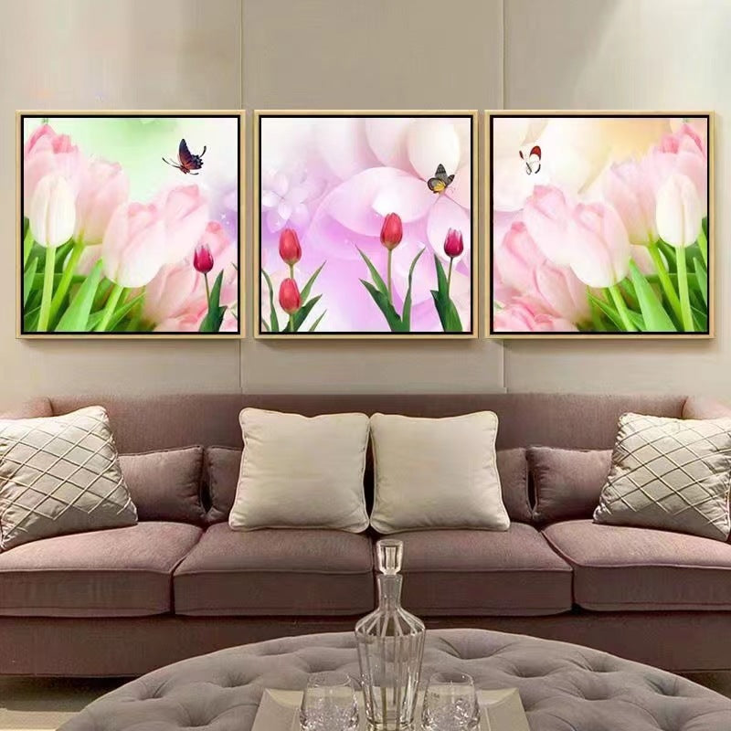 50X150CM -  3Pcs Flower DIY 5D Full Diamond Painting NO Frame