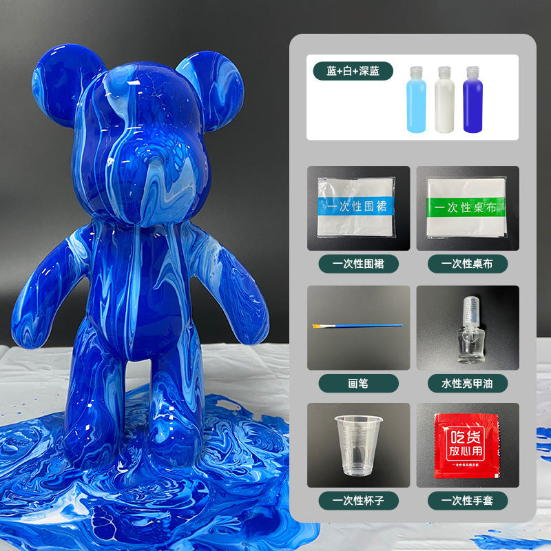 DIY Painting Violence Bear Bearbricks Manual Fluid Painting Creative Home Room Decoration Hand Made Doll Figurine Toys Gift