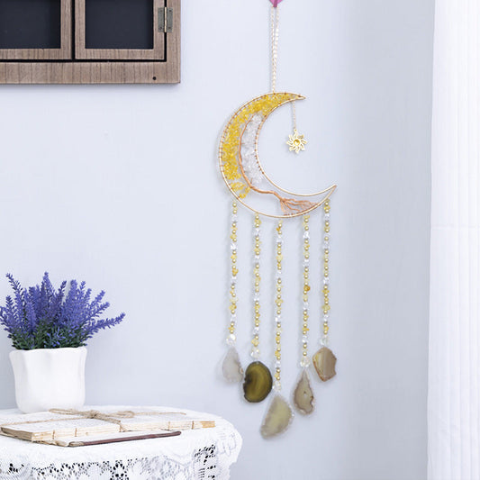 Moon Dream Catcher Crystal and Natural Gemstone Agate Stone Pendants Wind Chime