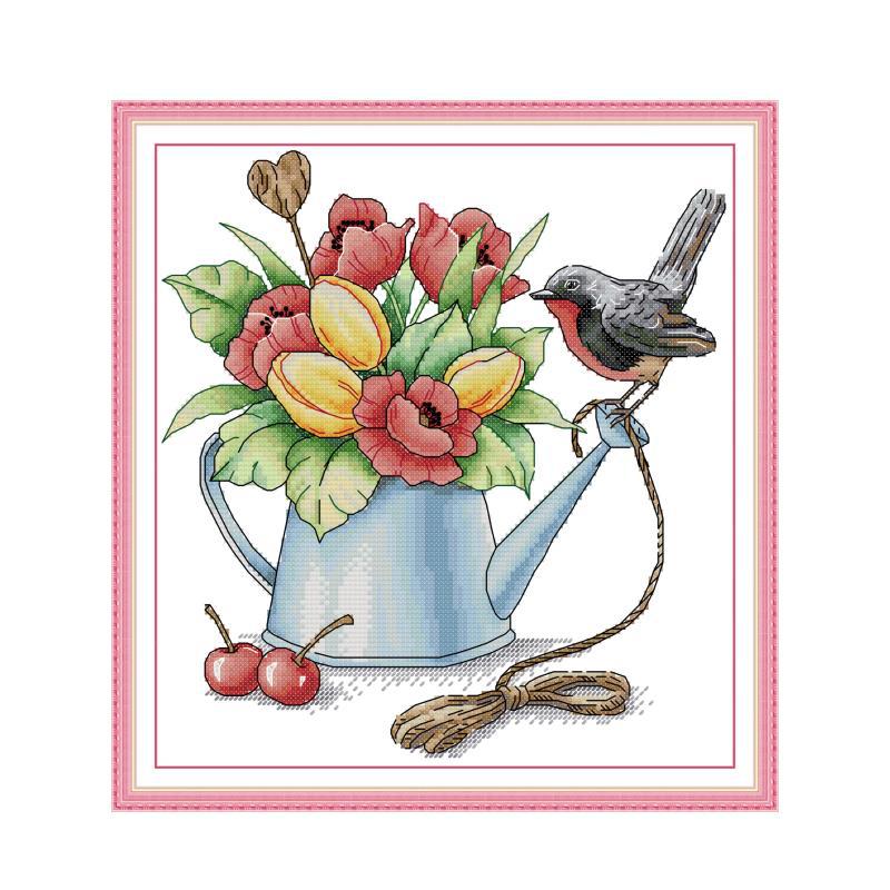 37×39cm Flower Cross Stitch Kits 11CT Stamped Full Range of Embroidery Starter Kit for Beginners Pre-Printed Pattern