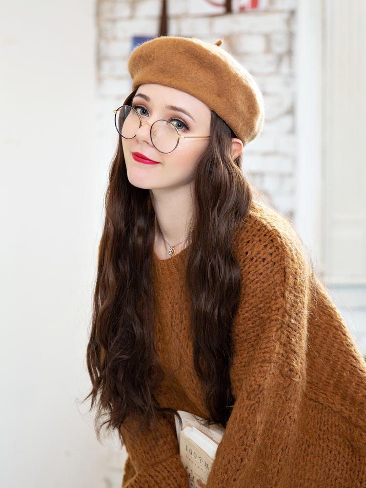 French Beret Wool Wig Wave Winter-Dark Brown