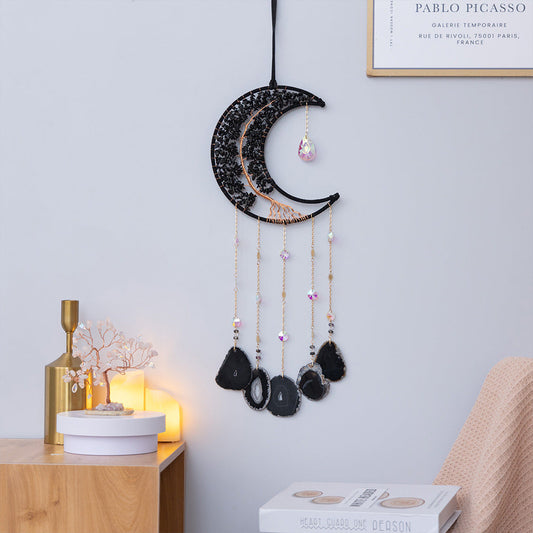 Moon Dream Catcher Crystal and Natural Gemstone Agate Stone Pendants Wind Chime