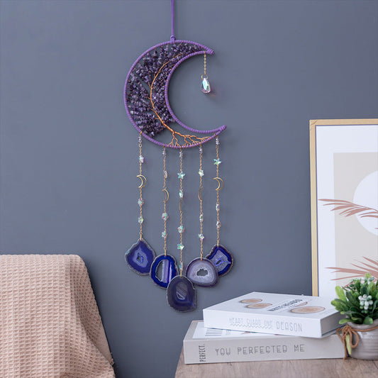 Moon Dream Catcher Crystal and Natural Gemstone Agate Stone Pendants Wind Chime