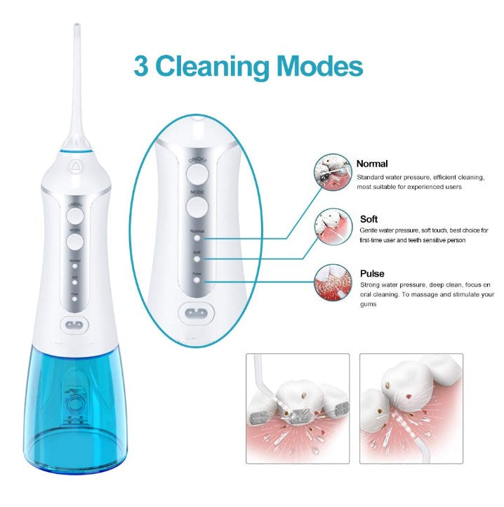 Dental Oral Irrigator 300ML Portable and Rechargeable IPX7 Waterproof 3 Modes Water Flosser Teeth Cleaner