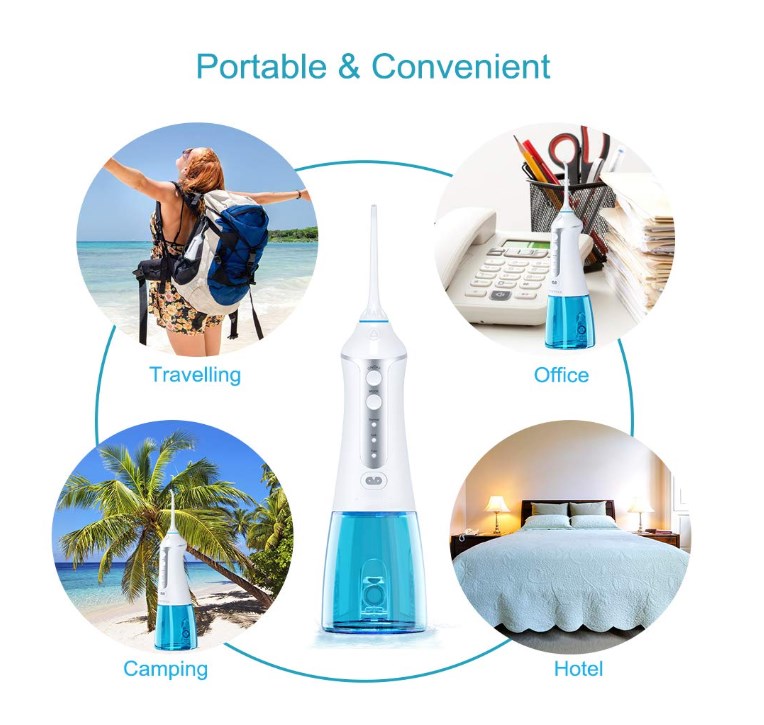 Dental Oral Irrigator 300ML Portable and Rechargeable IPX7 Waterproof 3 Modes Water Flosser Teeth Cleaner