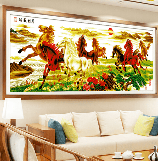 8 Horse 180cm x 60cm Cross Stitch Kits 11CT Stamped Full Range of Embroidery Starter Kit for Beginners Pre-Printed Pattern