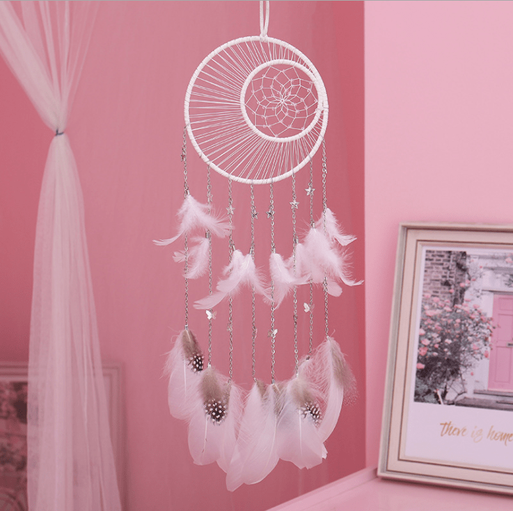 Handmade Dream Catcher With Light Room Decor Feather Weaving Wind Chimes Religious Mascot