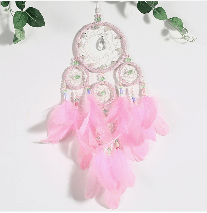 Handmade Dream Catcher With Light Room Decor Feather Weaving Wind Chimes Religious Mascot