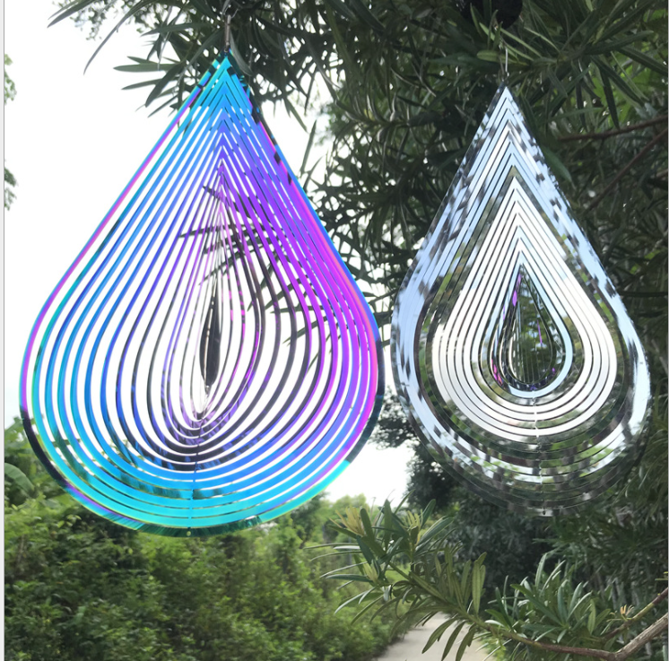 Water-drop -3D Rotary Wind Chime Spinner Flowing-Light Effect Decor for Garden House Decoration