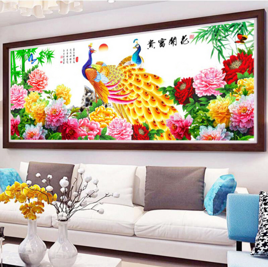 Big Size 190x75cm  Beautiful Peacock Cross Stitch Kits 11CT Stamped Full Range of Embroidery Starter Kit for Beginners Pre-Printed Pattern