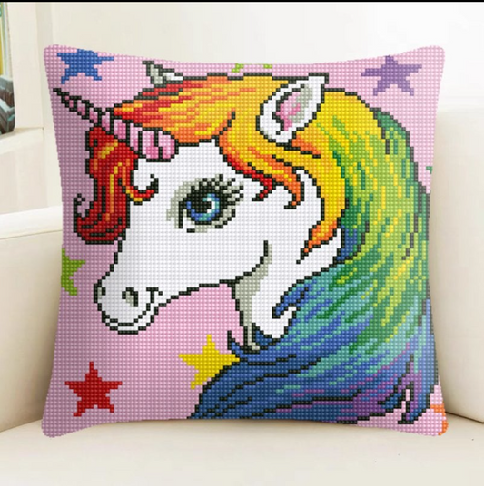 unicorn DIY Embroidery Pillow Case DIY Cross Stitch Needlework Sets Home Decoration(Pillow core not included)