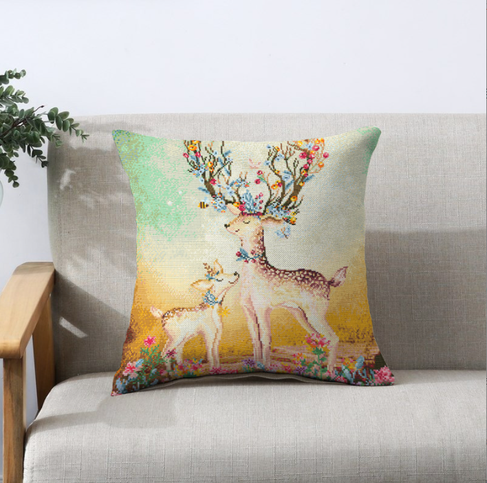 Deer DIY Embroidery Pillow Case DIY Cross Stitch Needlework Sets Home Decoration(Pillow core not included)