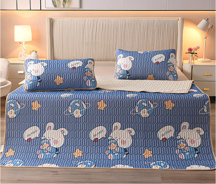 unicorn-3pcs Summer Cool Latex Bed Mat Set Anti-skid Sleeping Mat with Pillowcase Bed Protection Pad Ins Bedding Home Room Decor