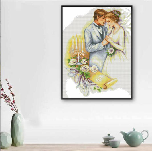 53X67CM Wedding 3 strands 11CT Stamped Cross Stitch Full Range of Embroidery Starter Kit for Beginners Pre-Printed Pattern