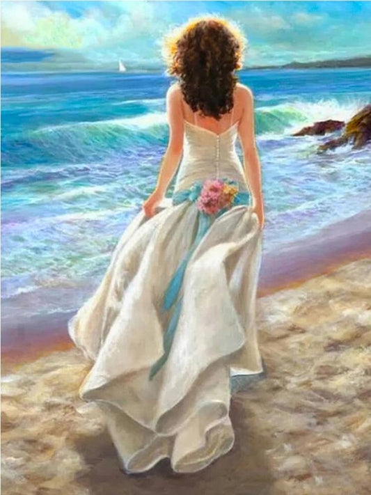 45x60cm girl on the beach 5d diy diamond painting full drill NO FRAME