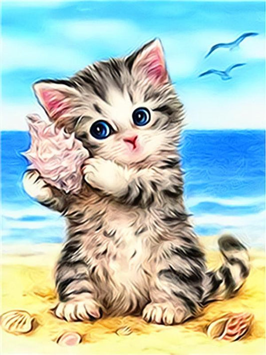 30x40cm cat at beach 5d diy diamond painting full drill NO FRAME