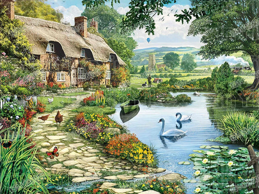 40x50cm  riverside house 5d diy diamond painting full drill NO FRAME