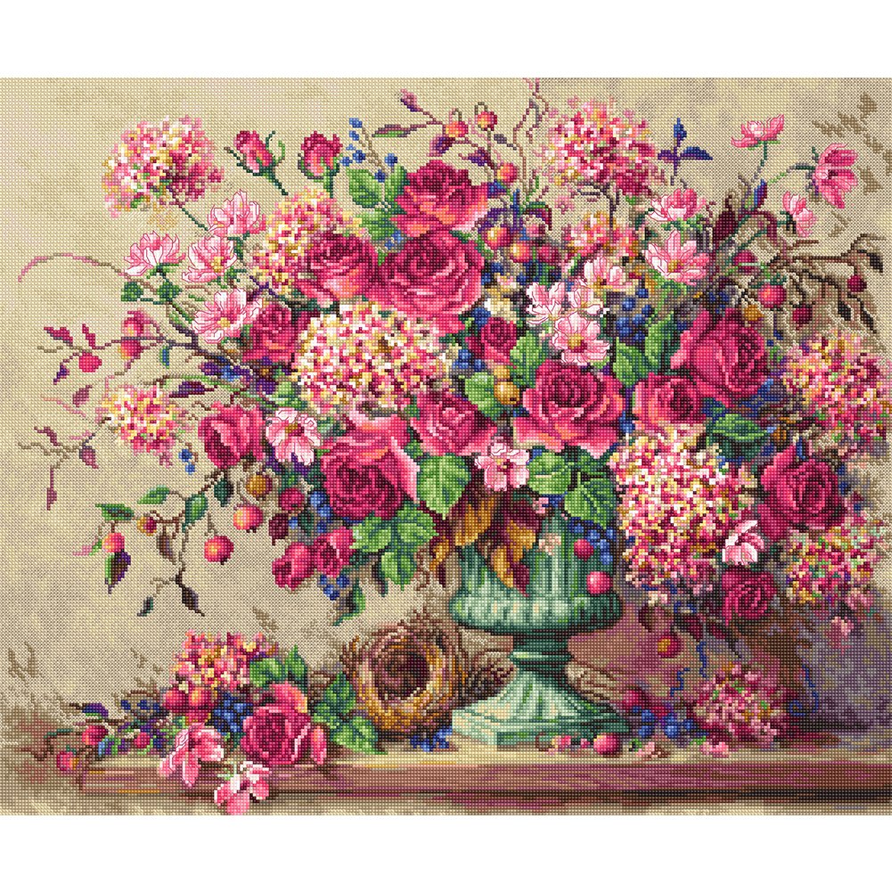 50x42cm Flower Cross Stitch Kits 11CT Stamped Full Range of Embroidery Starter Kit for Beginners Pre-Printed Pattern