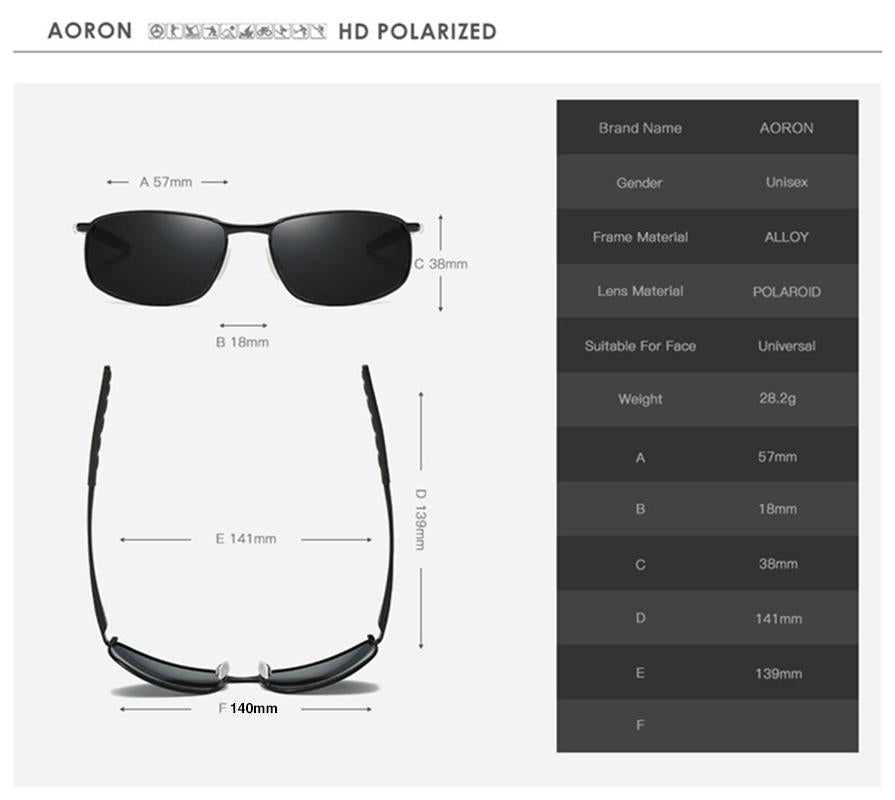 AORON Mens Polarized Sunglasses for sports rectangle Mirror Sunglasses men Alloy Frame UV400 Sun Glasses Eyewear