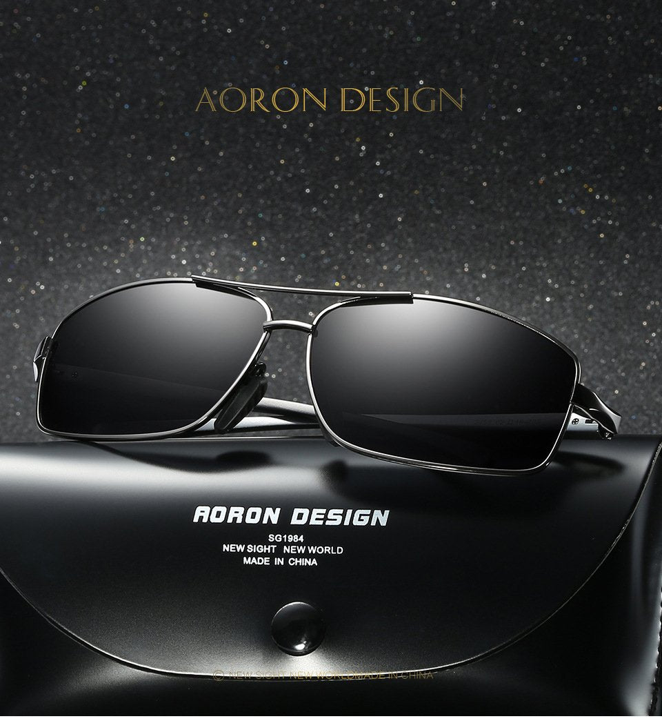 AORON Mens Polarized Sunglasses Rectangle Aluminum Magnesium Frame UV400 Sun Glasses